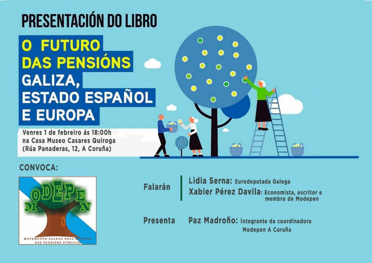 Cartel presentacion libro pensions na Coruña